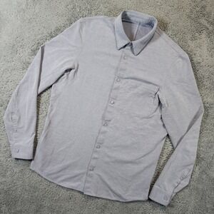 Lululemon Commission Shirt Men M Blue Chambray Textured Long Sleeve Pique Vented